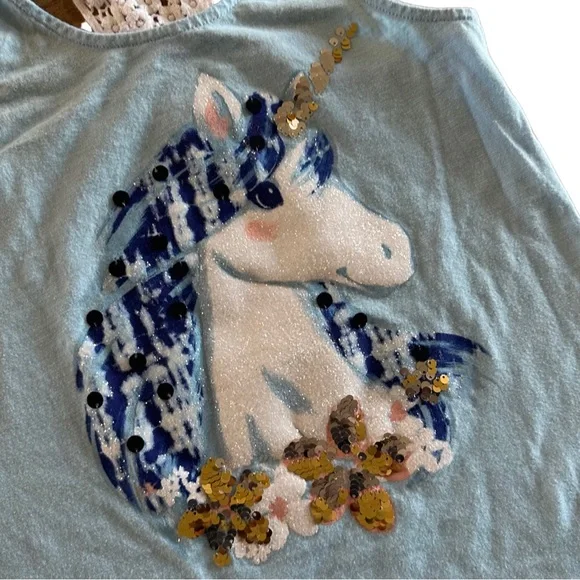 Unicorn Racerback Tanks Girl’s 10/12 Glitter Sequins Crochet Accents Justice - Picture 3 of 11
